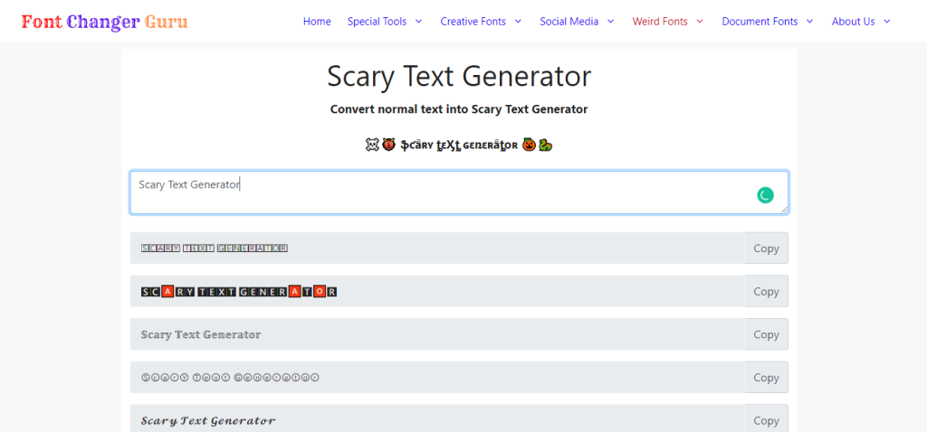 Scary Fonts Text Generator ¢໐pน คຖ໓ pคŞtē 👹 | Font Changer Guru